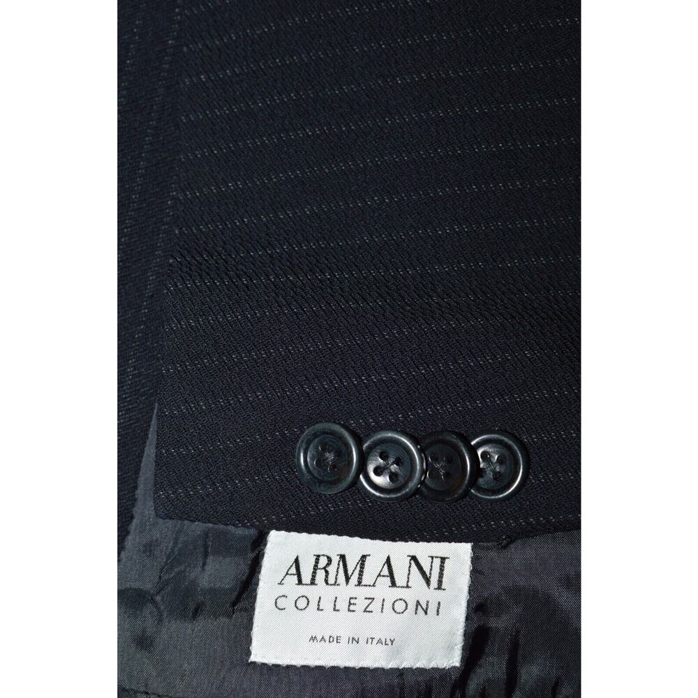 NEW (2 Pc Suit 42R) ARMANI COLLEZIONI Men's Jet Black Striped Wool Suit 35x30